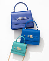 Large Evening Bag in Royal Blue with Personalised Hardware