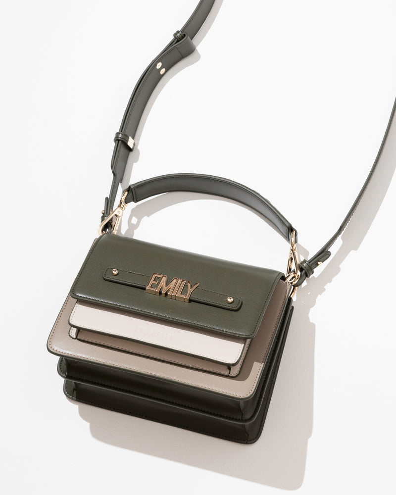 Shoulder Bag in Khaki Multi with Personalised Hardware