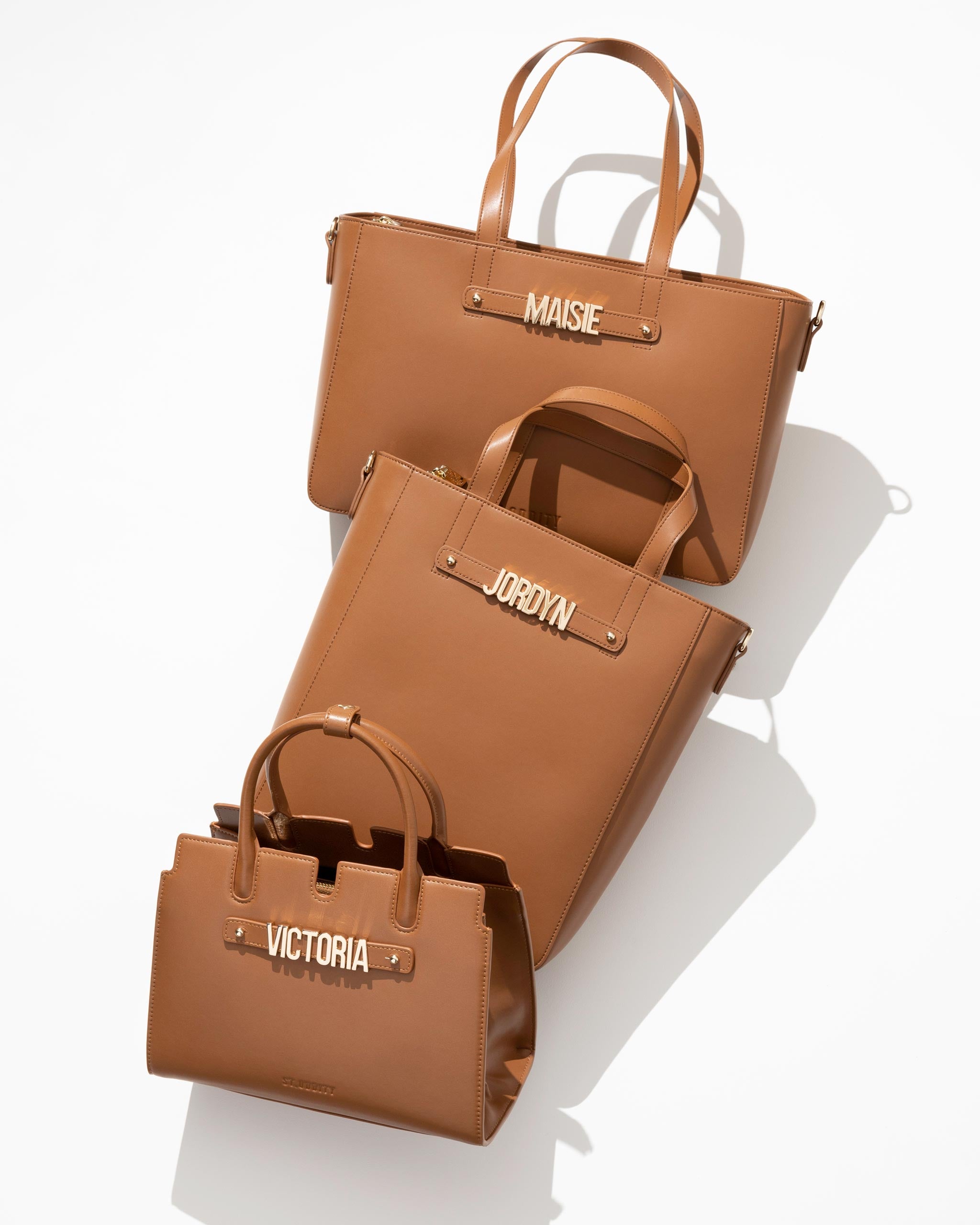 Wide Tote in Tan with Personalised Hardware