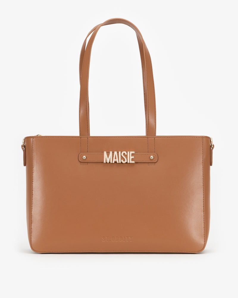 Wide Tote in Tan with Personalised Hardware