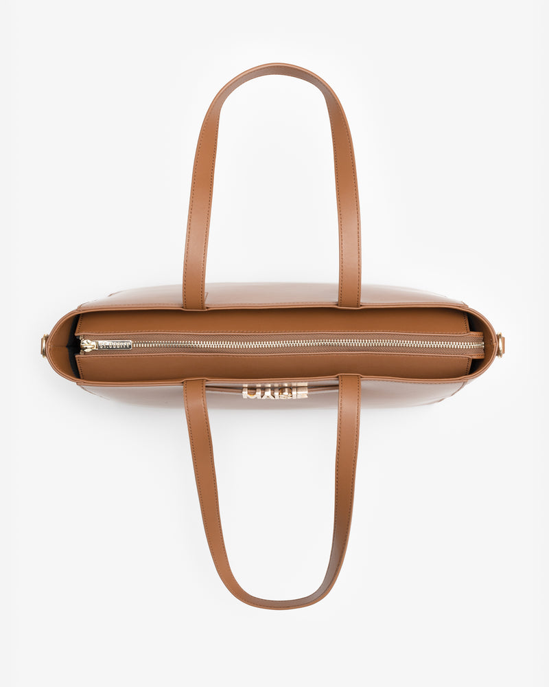 Wide Tote in Tan with Personalised Hardware