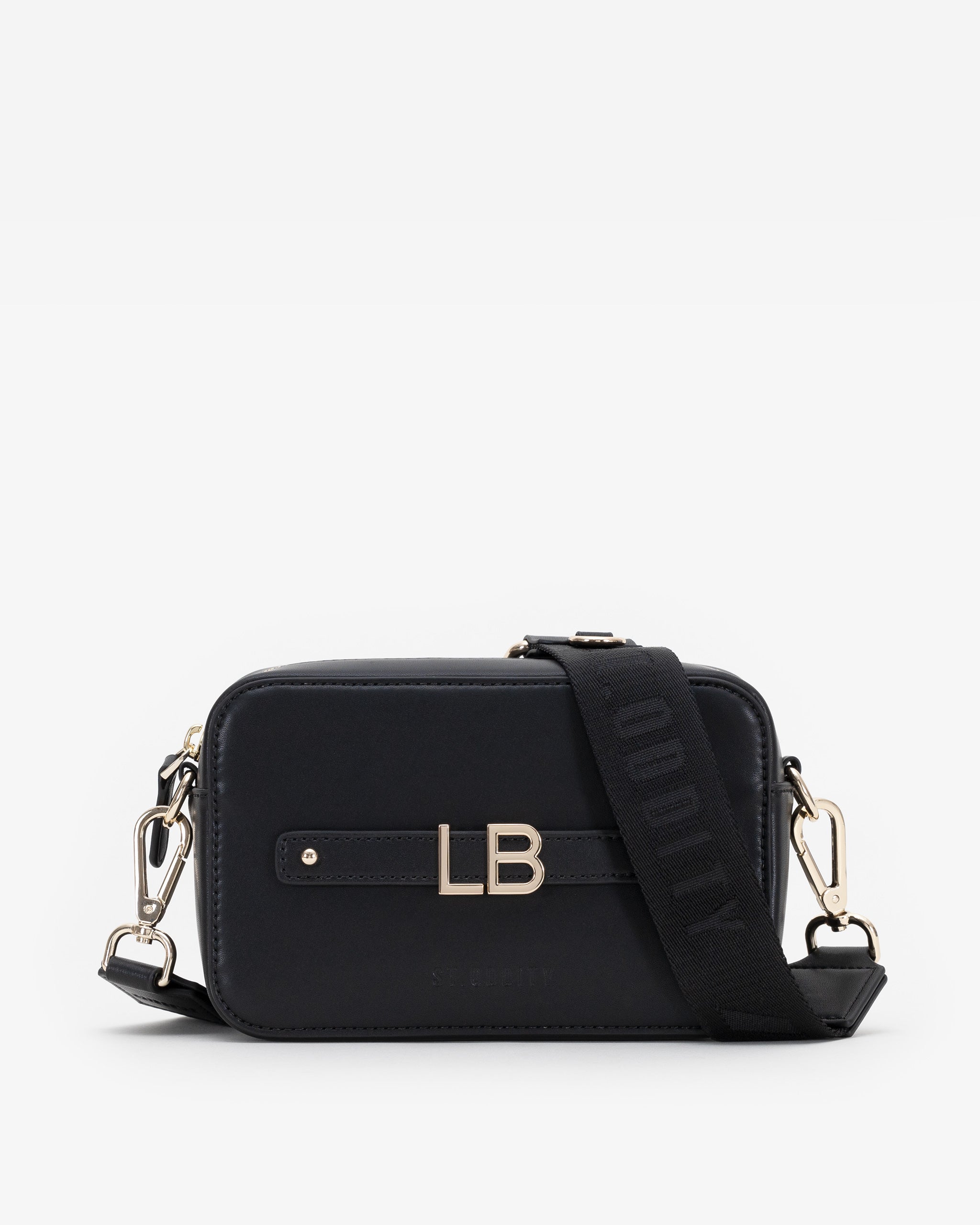 Zip Crossbody Bag in Black/Gold with Personalised Hardware